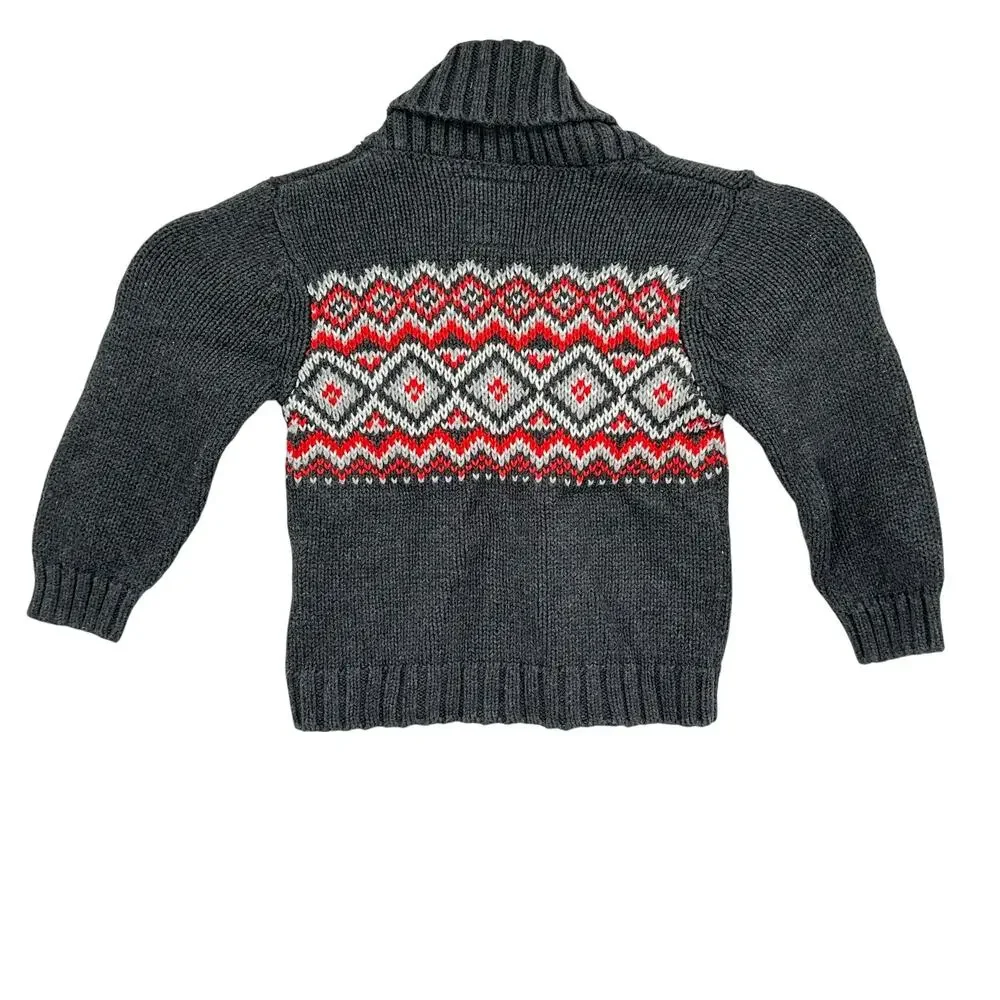 OshKosh Boys Cardigan 18M Sweater Gray Fair Isle Winter‎ Cottagecore Preppy